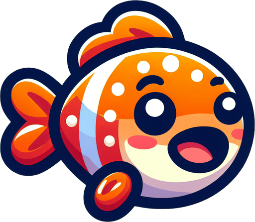 Sevimli ağzı açık ve yandan görünümlü bir balık.
Single Game Texture.  In-Game asset.  2d.  Blank background.  High contrast.  No shadows