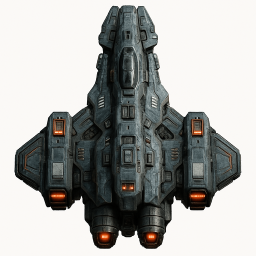 Uzay temalı Savaş Gemisi, gerçekçi, yazısız üstten görünüm. 
In-Game asset.  High contrast.  No shadows