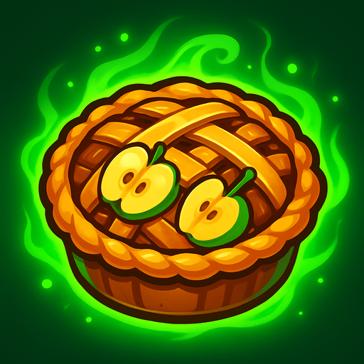 apple pie with green aura.
In-Game asset.  2d.  High contrast.  No shadows