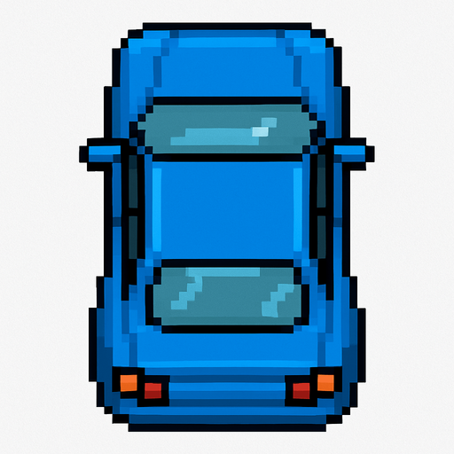 Draw 2d pixel car top view blue.
In-Game asset.  2d.  High contrast.  No shadows