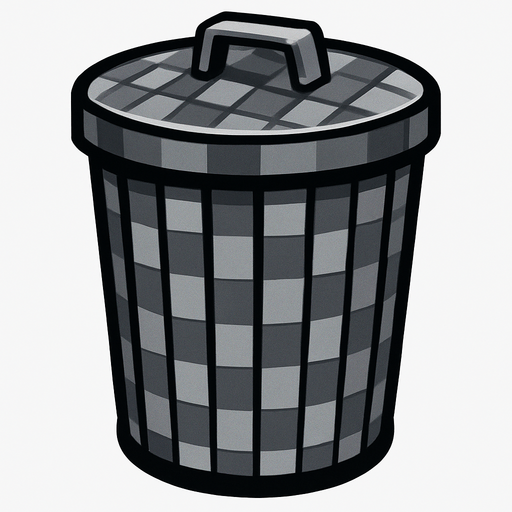 grey checkered classic trash can.
In-Game asset.  2d.  High contrast.  No shadows