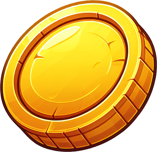 一个金币，卡通.
Single Game Texture. In-Game asset. 2d. Blank background. High contrast. No shadows.