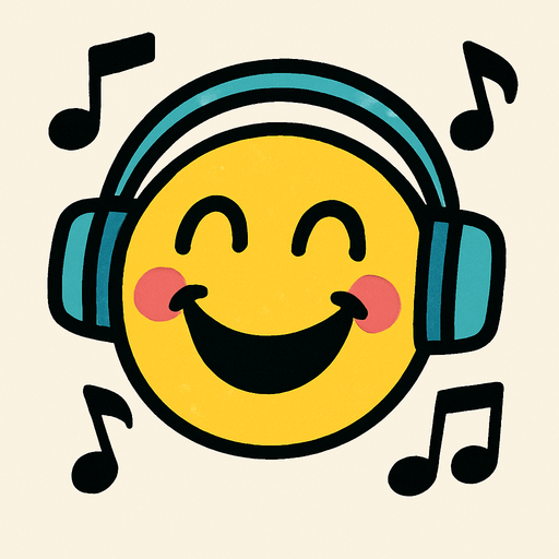 müzik dinleyen neşeli surat.
In-Game asset.  2d.  High contrast.  No shadows