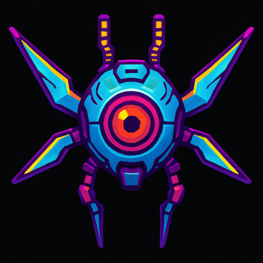 different cyber flying enemy from the front side facing camera. HD colors. separated
In-Game asset.  2d.  High contrast.  No shadows