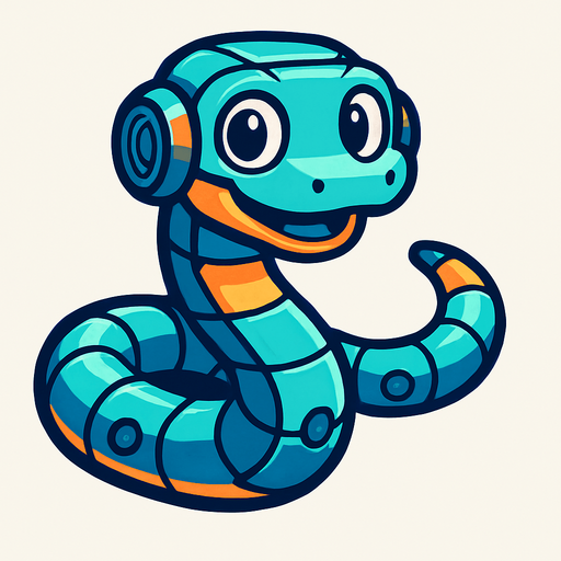frendly robotic snake.
In-Game asset.  2d.  High contrast.  No shadows