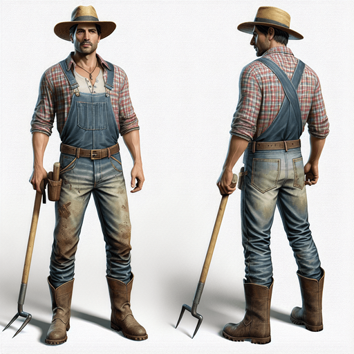 МУЖЧИНА ФЕРМЕР.
Single Game Texture. In-Game asset. 2d. Blank background. High contrast. No shadows.
