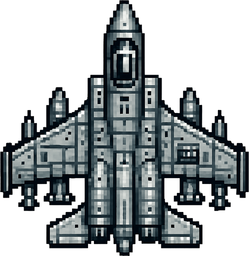 gri 2d piksel yüksek techizatlı uçak.
In-Game asset.  2d.  High contrast.  No shadows