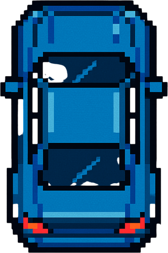 Bird's eye view of the car.
In-Game asset.  2d.  High contrast.  No shadows. pixel art