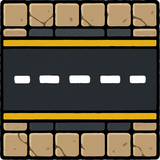 street tile on top viewing with street way horizontal.
In-Game asset.  2d.  High contrast.  No shadows