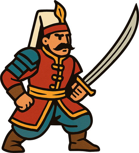 Kılıçlı yeniçeri.
In-Game asset.  2d.  High contrast.  No shadows