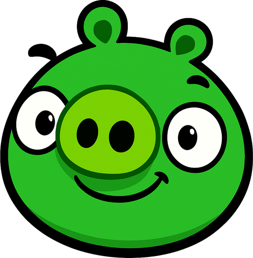Green pig no angry.
In-Game asset.  2d.  High contrast.  No shadows