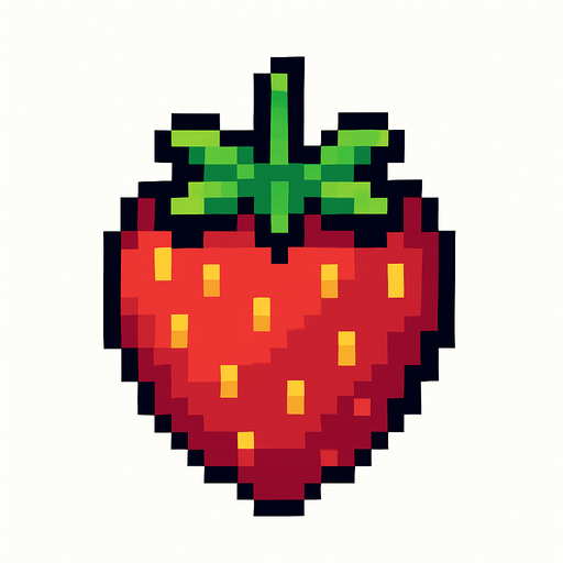 Make me a strawberry pixel 2d.
In-Game asset.  2d.  High contrast.  No shadows