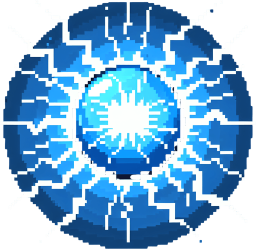 pixel art blue light thunder ball.
Single Game Texture.  In-Game asset.  2d.  Blank background.  High contrast.  No shadows
