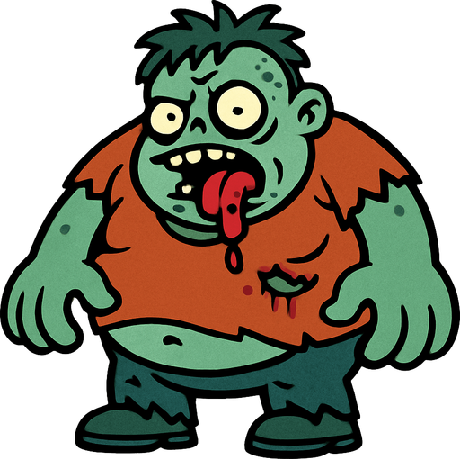 2D. Fat zombie. His hands are too big..
In-Game asset.  2d.  High contrast.  No shadows