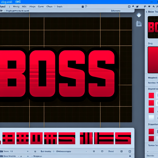 An SVG of the word **BOSS** in sharp red font..
Single Game Texture.  In-Game asset.  2d.  Blank background.  High contrast.  No shadows