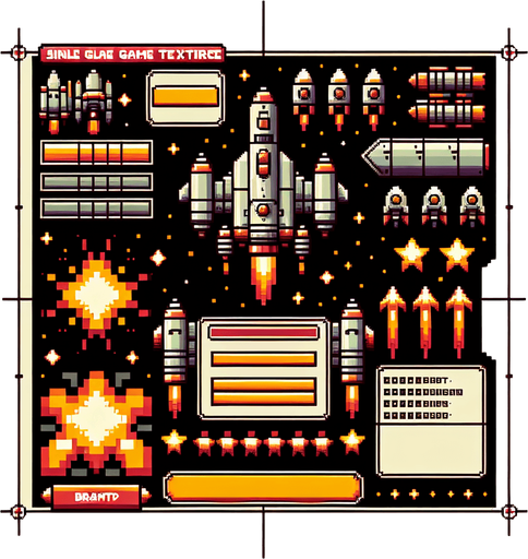 spaceship, retro game, 2d.
Single Game Texture.  In-Game asset.  2d.  Blank background.  High contrast.  No shadows
