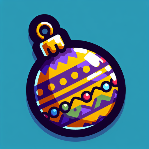 Cartoon Christmas ornament yellow and purple 
Single Game Texture. In-Game asset. 2d. Blank background. High contrast. No shadows.