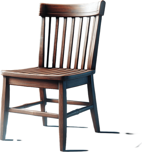 a wooden brown chair.
In-Game asset. Blank background. High contrast.