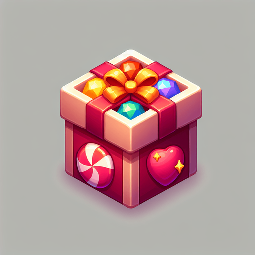 scatola caramelle.
Single Game Texture. In-Game asset. 2d. Blank background. High contrast. No shadows.