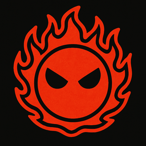 make a red firey circle with black eyes that are mad and no mouth.
In-Game asset.  2d.  High contrast.  No shadows