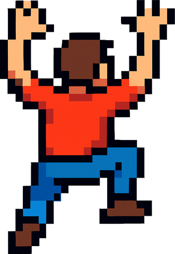 2D bir yere tirmanamak isteyen elleri ve kollari acik pixelart bir insan.
In-Game asset.  2d.  High contrast.  No shadows