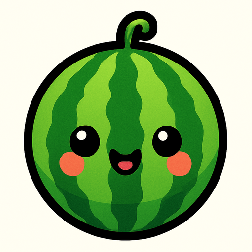 Circle water melon with cute face.
In-Game asset.  2d.  High contrast.  No shadows