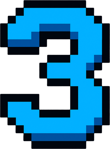 Número 3 azul, pixelart.
In-Game asset.  2d.  High contrast.  No shadows