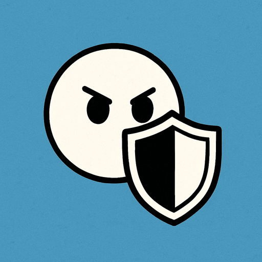 White simple circular enemy seen from above, black outline. Black eyes, with a single shield in-font of it. Black and white only. Blue background.