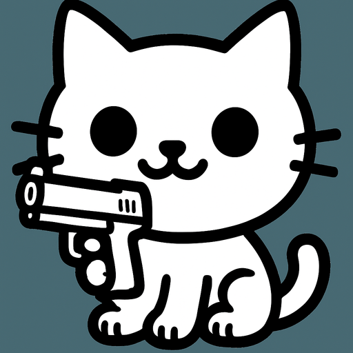 El gato sosteniendo una pistola con munición en una patita