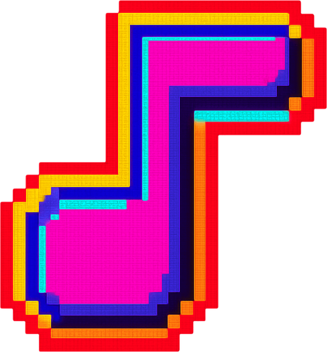 A music note. 80s arcade machine graphics..
In-Game asset.  2d.  High contrast.  No shadows