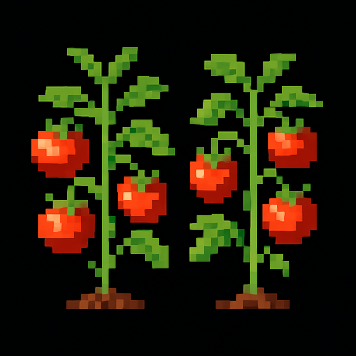 fully grown tomato sprouts.
In-Game asset.  2d.  High contrast.  No shadows. pixel