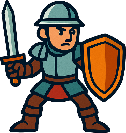 חייל עם חרב ומגן.
In-Game asset.  2d.  High contrast.  No shadows