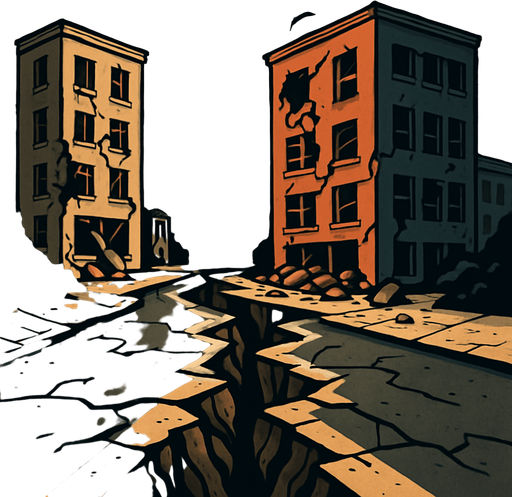 Terremoto, algo realista.
In-Game asset.  2d.  High contrast.  No shadows