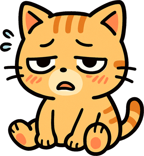 Cute tired cat manga cartoon style.
In-Game asset.  2d.  High contrast.  No shadows