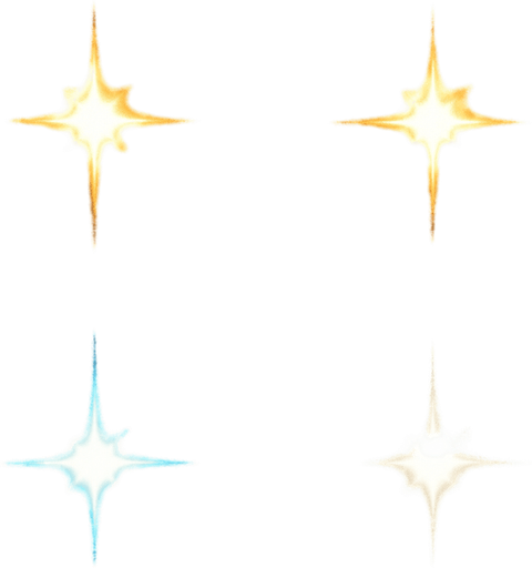 Bright, dense star-like points

```
- Center: Brilliant white core (8x8 pixels)
- Glow: Yellow-white gradient extending to edges
- Intensity: Very bright, sharp center with soft falloff
- Shape: 4-pointed star or cross pattern
- Color variants: White, yellow, light blue.
In-Game asset.  2d.  High contrast.  No shadows