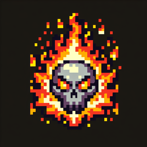 fireskull button. pixelart..
Single Game Texture. In-Game asset. 2d. Blank background. High contrast. No shadows.
