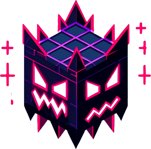 flying neon enemy, blocky, sharp angles.
Single Game Texture.  In-Game asset.  2d.  Blank background.  High contrast.  No shadows