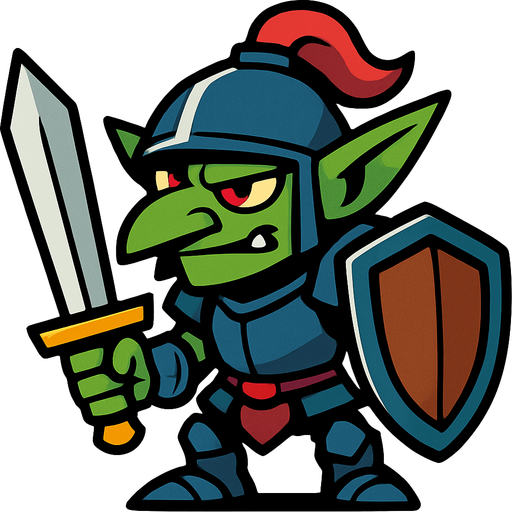 şövalye goblin.
In-Game asset.  2d.  High contrast.  No shadows