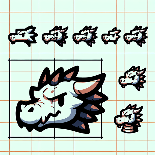 A sprite sheet for a dragons head. Head straight forward with mouth open and one with mouth closed. Cartoon..
Single Game Texture.  In-Game asset.  2d.  Blank background.  High contrast.  No shadows