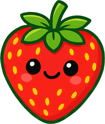 Strawberry with cute face.
In-Game asset.  2d.  High contrast.  No shadows