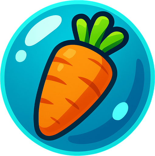 a Carrot in a bubble.
In-Game asset.  2d.  High contrast.  No shadows