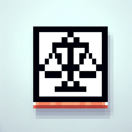 justice logo. 8-bit. cartoon..
Single Game Texture. In-Game asset. 2d. Blank background. High contrast. No shadows.