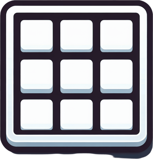 A white square with 9 smaller white squares grid aligned inside of it, like a sort of a menu item for a game interface..
Single Game Texture. In-Game asset. 2d. Blank background. High contrast. No shadows.