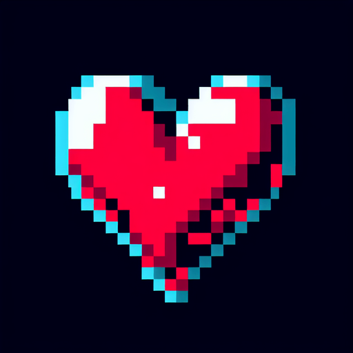 8-bit heart. in game asset. Single Game Texture. In-Game asset. 2d. Blank background. High contrast. No shadows.