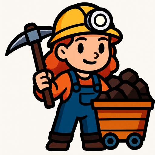 woman miner cartoon.
In-Game asset.  2d.  High contrast.  No shadows