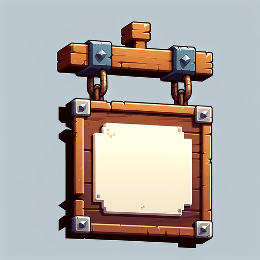 Cartel colgante.
Single Game Texture.  In-Game asset.  2d.  Blank background.  High contrast.  No shadows