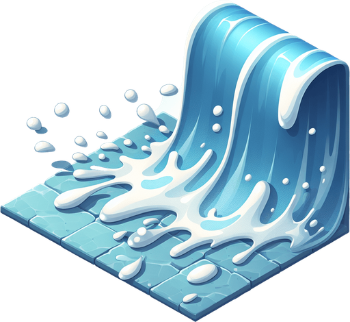 Water spill.
Single Game Texture.  In-Game asset.  2d.  Blank background.  High contrast.  No shadows