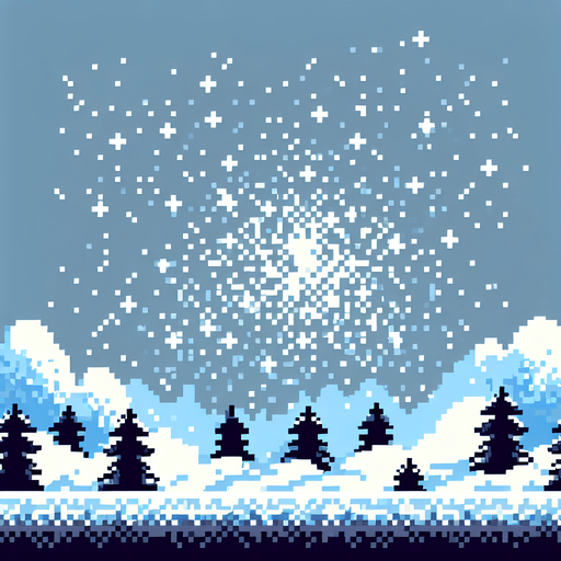 snow powder in the sky, pixel Single Game Texture. In-Game asset. 2d. Blank background. High contrast. No shadows.