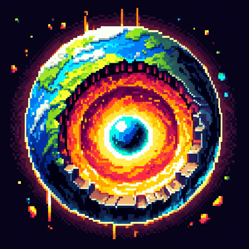 pixel art earth Core.
Single Game Texture. In-Game asset. 2d. Blank background. High contrast. No shadows.