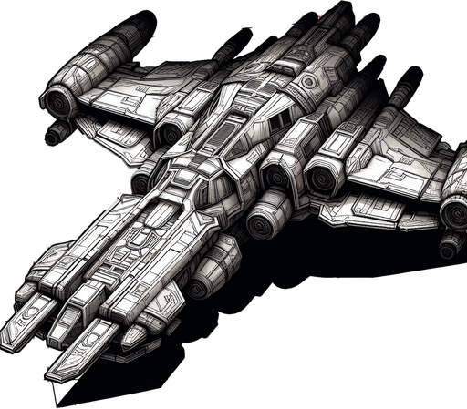 A spaceship Single Game Texture. In-Game asset. 2d. Blank background. High contrast. No shadows.
